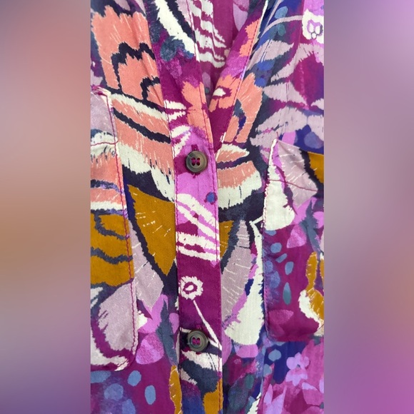 Pilcro Women's Size XS Romy Relaxed Button Down Boho Colorful Tropical Vacation - Picture 6 of 12